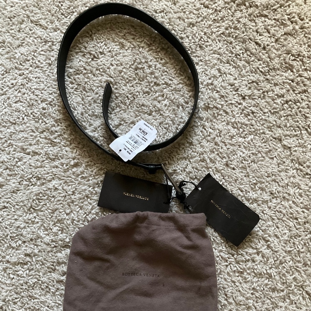 Bottega Veneta Black Leather Belt with Brown Dust Bag